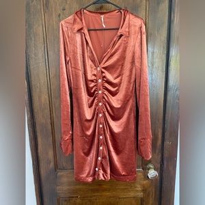 Free People long sleeve button up velvet dress